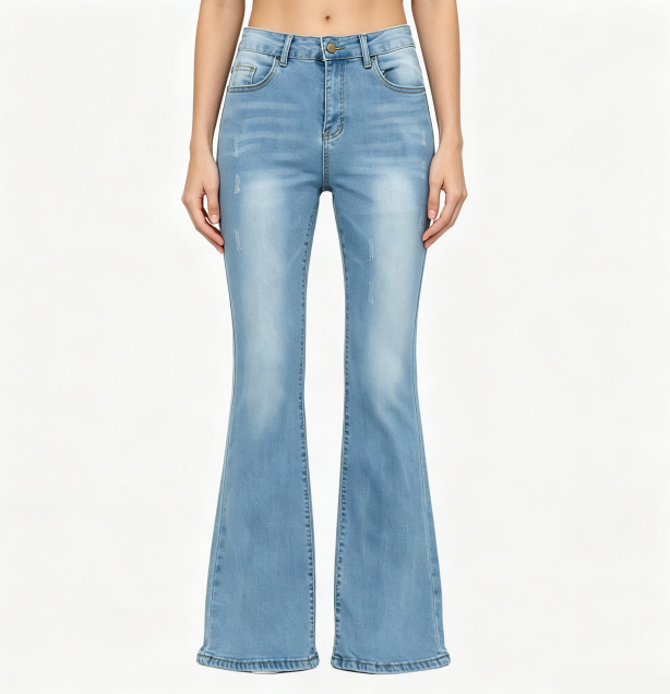 Jeans Acampanados de Tiro Alto para Mujer Mezclilla de Algodón Cintura Alta Elasticidad