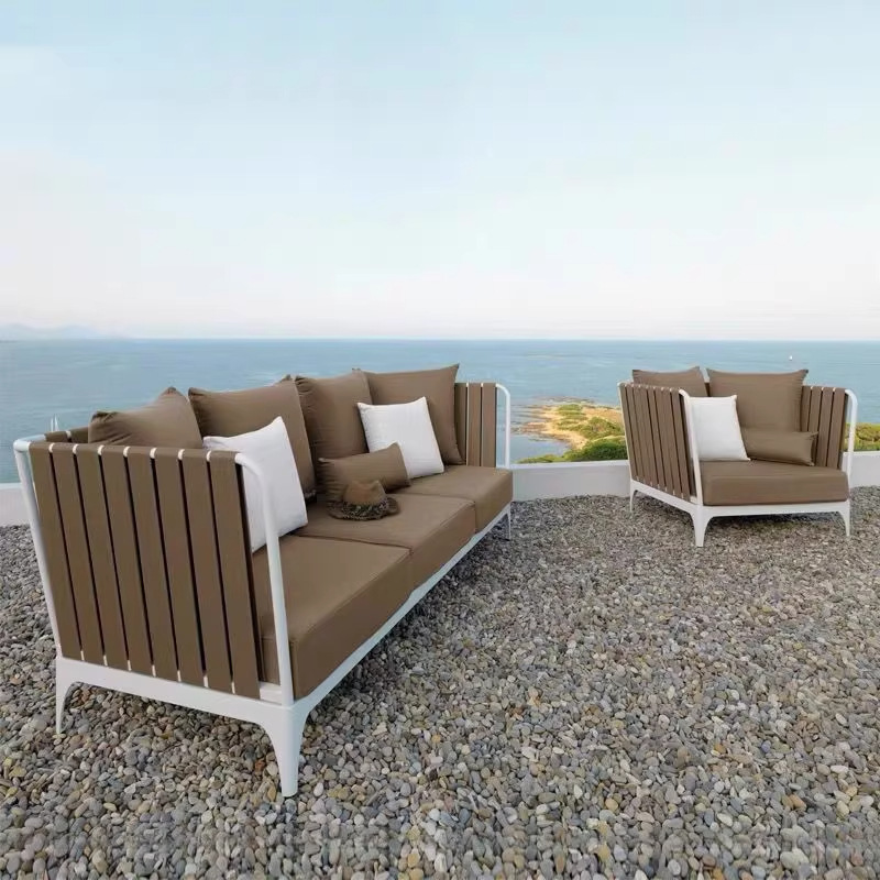 Sofá de ocio al aire libre silla respaldada sala de estar patio villa al aire libre balcón sofá de藤as combinación de muebles sofá de cinta