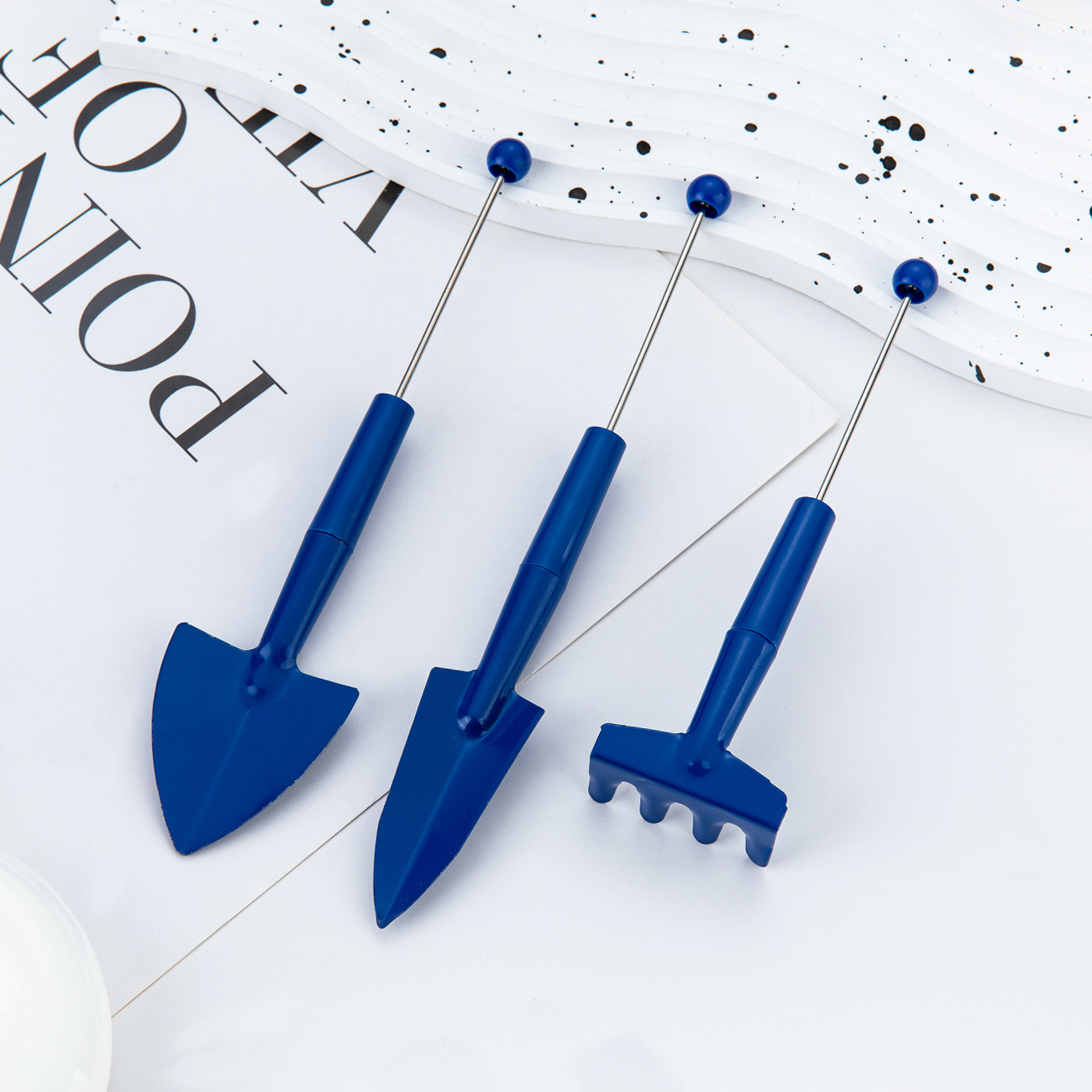 DIY cuentas herramientas de jardinería set de tres piezas rastrillo flor plantación de flores carnosas pequeñas herramientas de pala pequeña pala maceta