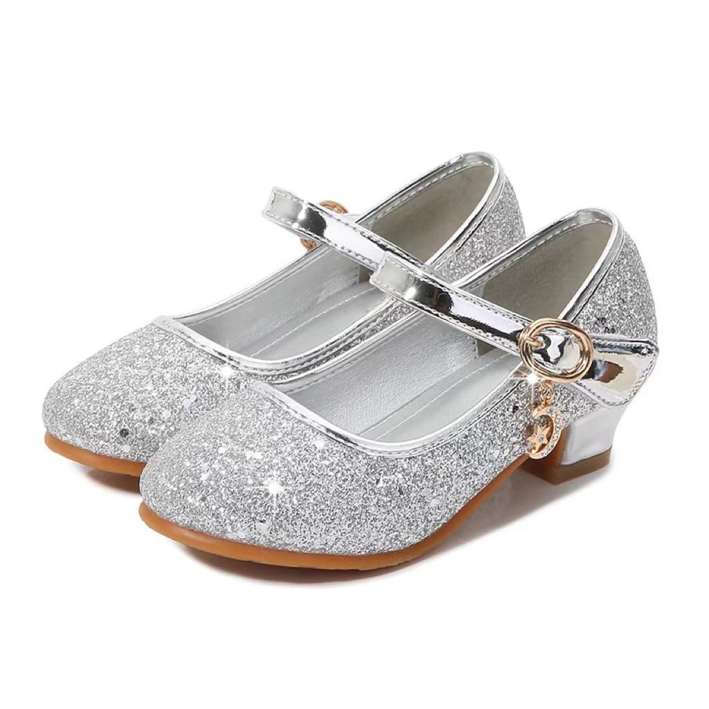 Autumn Girls' High Heels, Kidsren's Leather Shoes, Korean Style Princess Shoes, Star and Moon Pendants, Sequined Student Dance Shoes