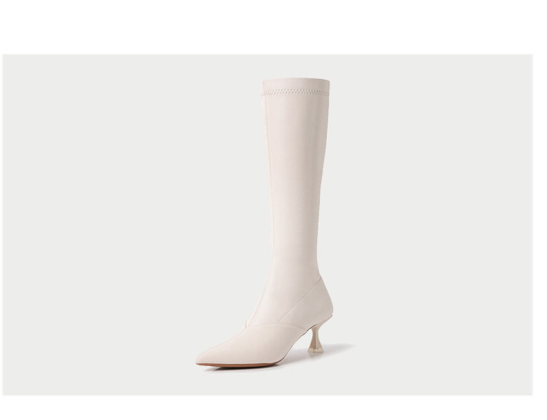 Bốt cao cổ nữ gót nhọn 6–8 cm kiểu kỵ sĩ khóa kéo bên, mũi nhọn — Màu nâu, Màu trắng, Màu đen, Màu trắng lót nhung chi tiết 4