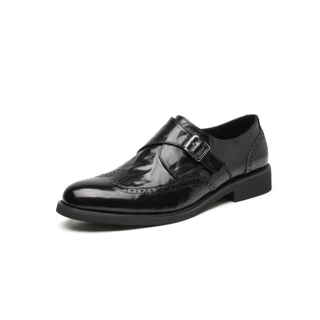 ShoeVault Brogue Genuine Leather Autumn Breathable Men's Groom Work Suit Casual Velcro Business Derby Shoes_voghion.com