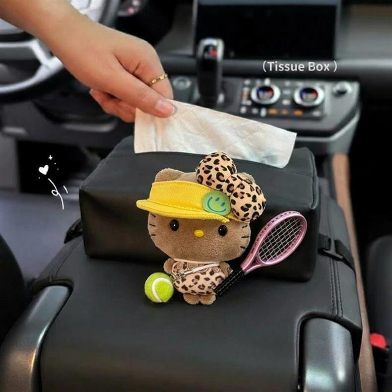 Car Tissue Box for Women, Cute Kt Car Tissue Holder, Hanging Seat Back Bowknot Car Decoration