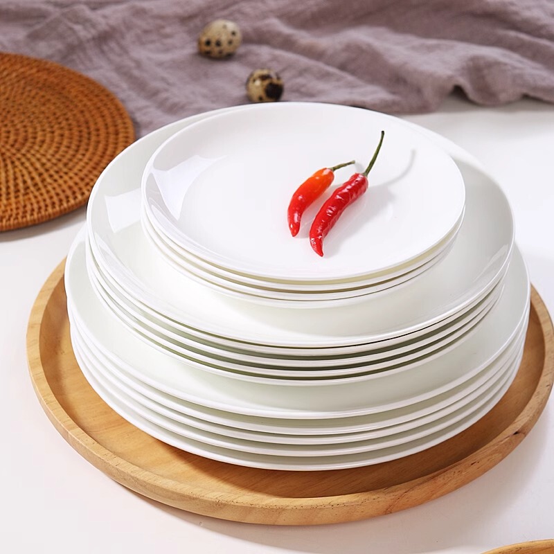 Jingdezhen pure white bone china plate dish household round moon disc creative Western plate bone plate hotel ceramic plate Jingdezhen pure white bone china plate dish household round moon disc creative Western plate bone plate hotel ceramic plate