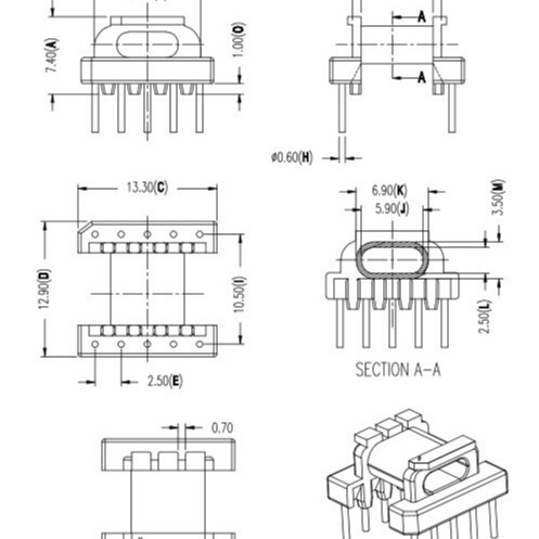 EPC13磁芯骨架卧式5+5针排距10.5mm高频变压器材料