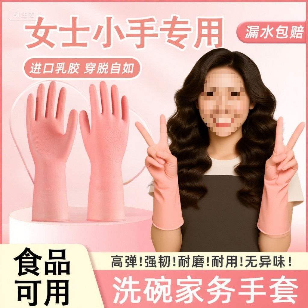 女士小手洗碗手套清洁厨房乳胶橡胶皮耐用防水洗衣服家务刷碗小码