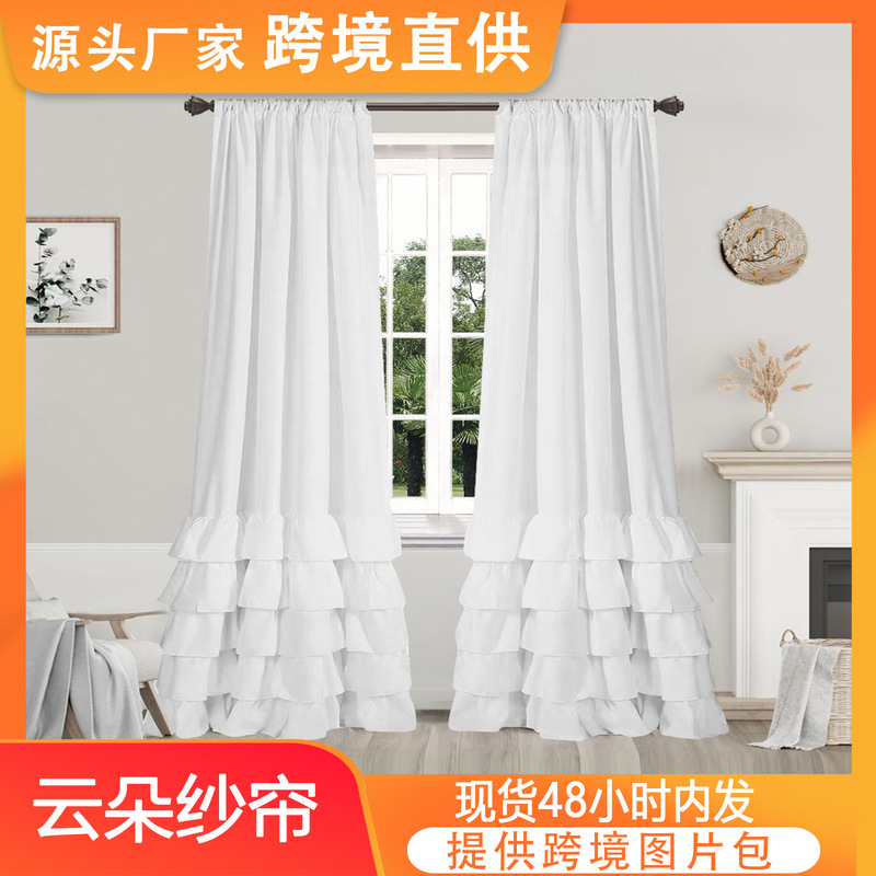 Daifa Cross Border White Pleated Curtain Rod Pocket Ruffled Curtain Skirt Privacy Curtain Board Baby Party Background