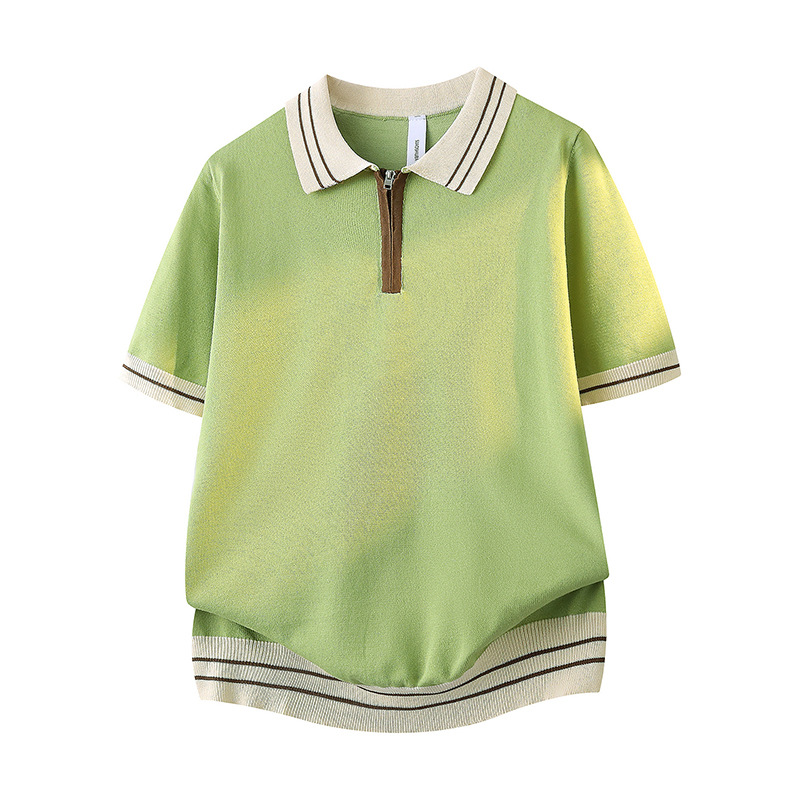 Polo camiseta collar camiseta de punto camiseta de manga corta camiseta de hombre medio cremallera color viejo dinero viento hielo seda fábrica de verano transfronteriza al por mayor