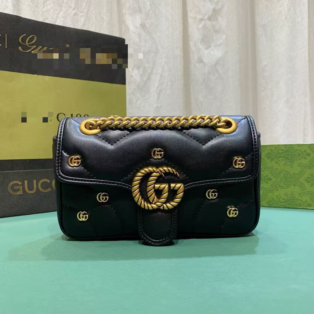 外贸双G链条包经典单肩斜挎包G家包包菱格绣线女包轻奢百搭潮包