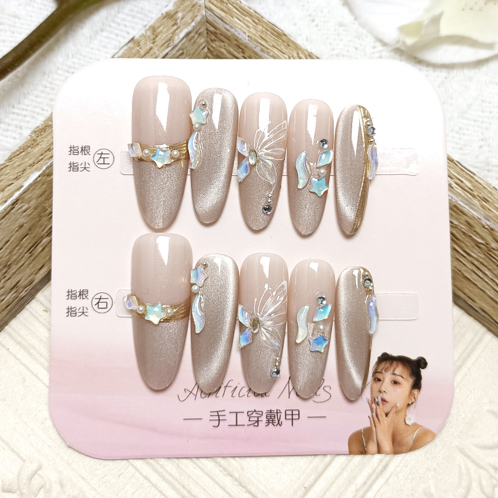 Tok Tok explosiva armadura portátil hecha a mano ojo de gato punto diamante espejo mágico tridimensional parche de uñas en polvo 10 piezas uñas postizas