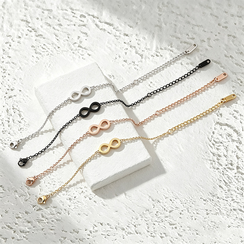 European and American Cross-Border Personalized Simple Lucky Number 8 Bracelet, In-Stock Flat Cross Chain Infinity Symbol Stainless Steel Bracelet