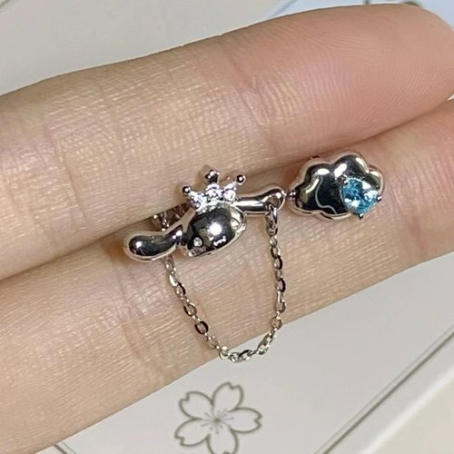 Cute Sanrio Jade Dog Cloud Earrings Women's High-end Design Milky Earrings Big Eared Dog Earrings