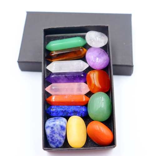 Natural crystal hexagonal column gemstone crystal yoga stone gift box decoration DIY matching set tiger eye stone crafts