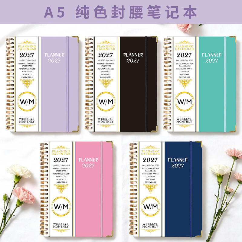 In-Stock Cross-Border English Notebook 2027 A5 Planner Spiral-Bound Notebook with Strap Calendar Notebook In-Stock Cross-Border English Notebook 2027 A5 Planner Spiral-Bound Notebook with Strap Calendar Notebook