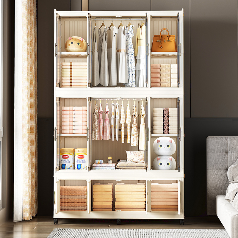 Folding Storage Cabinet Storage Cabinet Household Multi-Layer Plastic Installation-Free Snack Cabinet Children's Wardrobe Toy Storage Cabinet