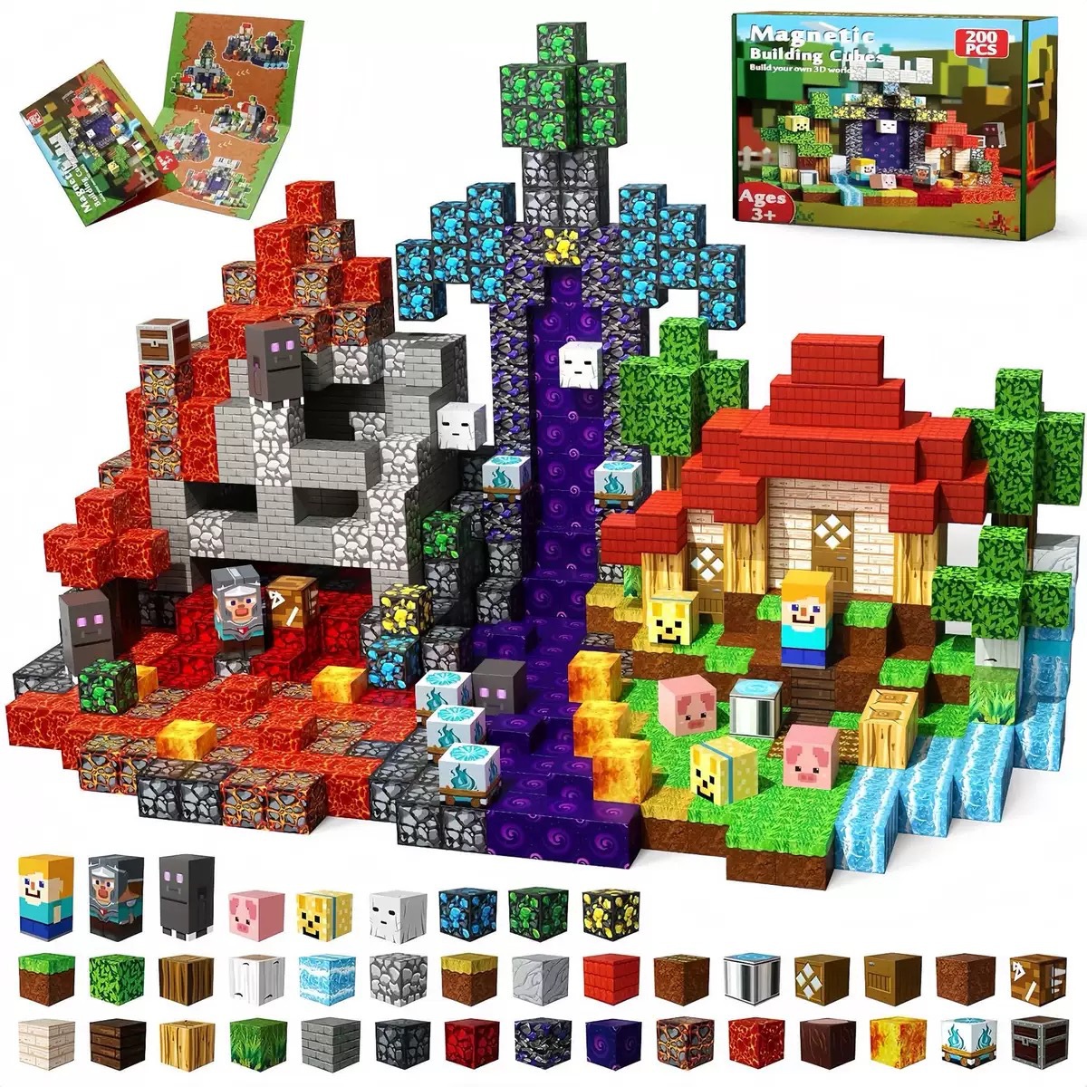 Bloques Magnéticos de Construcción de Castillo My Mini World de Amazon, Azulejos Magnéticos, Juguete de Bloques de Construcción Magnéticos DIY para Niños