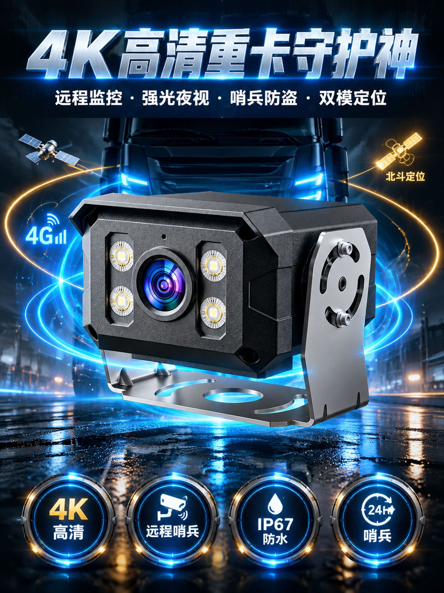 Truck heavy-duty remote surveillance camera with GPS positioning, intercom, and high-definition night vision driving recorder