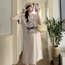 孕妇夏装连衣裙2025时尚A字韩版宽松大码小个子兔子t恤裙上衣夏季