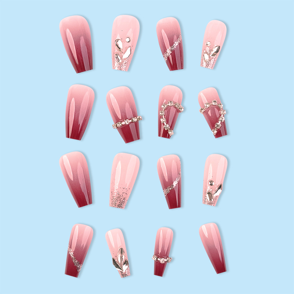 Ventas transfronterizas calientes rosadas de perforación de uñas polvo brillante de uñas exquisitas 24 piezas de parche de uñas