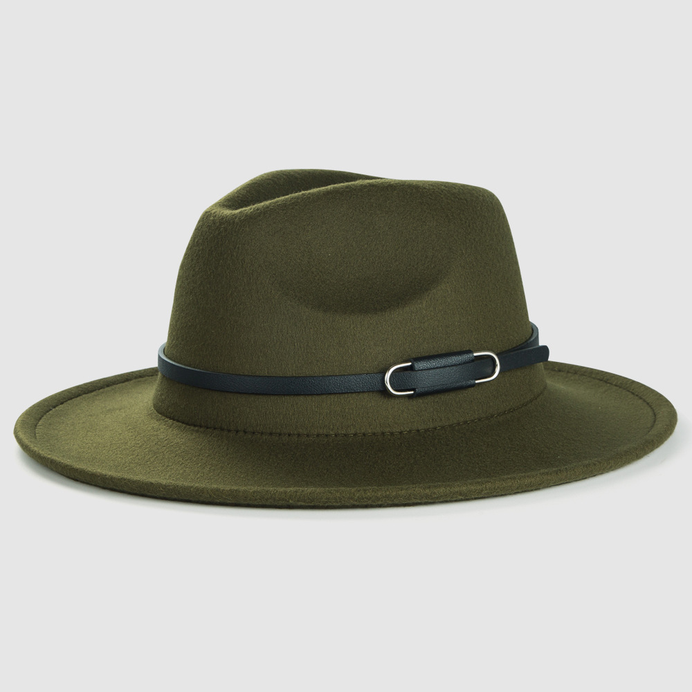 Cross-border Exclusively Retro Woolen Hats For Monochrome Belt Accessories Felt Hat Simple Big Brim Jazz Hat display picture 6