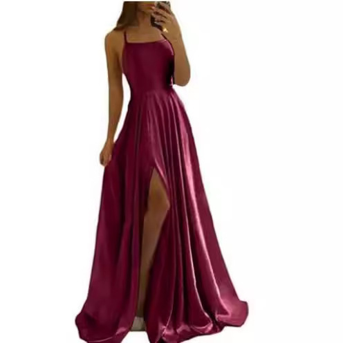 Amazon vestido de dama de honor europeo y americano vestido largo adelgazamiento fuera del hombro novias bola vestido formal simple sexy Split