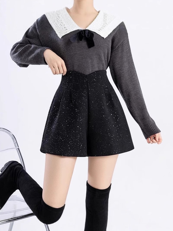 Chanel-Style Sequin Wool Shorts Winter Boots Women 2024 Versatile Slimming A-Line Wide-Leg Boot Shorts