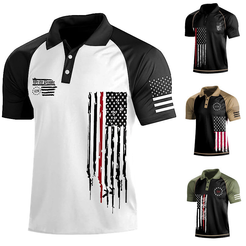 Wholesale men's cross-border Independence Day American flag printed patriotic polo shirt 3D digital printing order Wholesale men's cross-border Independence Day American flag printed patriotic polo shirt 3D digital printing order