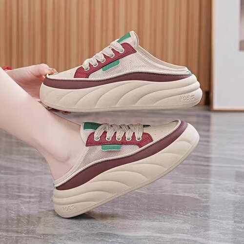 2025 Summer Breathable Half-Platform White Shoes Women's Shoes Thick Sole Outdoor Slip-On Trendy Cool Closed-Toe Casual Shoes