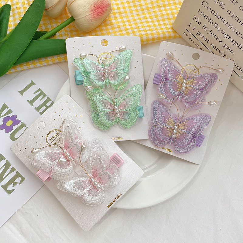 children Embroidery butterfly Hairpin Headdress lovely princess Little Girl Broken hair Side Clamp baby Card issuance Bangs