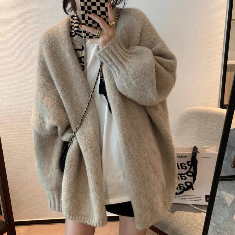 Soft and Cozy Lazy Sweater Cardigan for Women, Autumn and Winter, Plus Size, Loose Mid-Length, Hip-Covering Knit Cardigan Top, Trendy