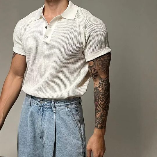 American-style Lel Knitted Short-sleeved Polo Shirt Men's Summer Dongdaemun New T-shirt Honeycomb Breathable Casual Top