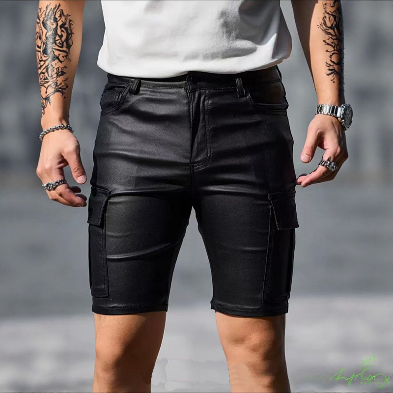 2026 New Cross-Border European and American Style Men's Pu Leather Shorts Summer Slim Trendy Five-Point Pants Cycling Casual Men's Wear 2026 New Cross-Border European and American Style Men's Pu Leather Shorts Summer Slim Trendy Five-Point Pants Cycling Casual Men's Wear