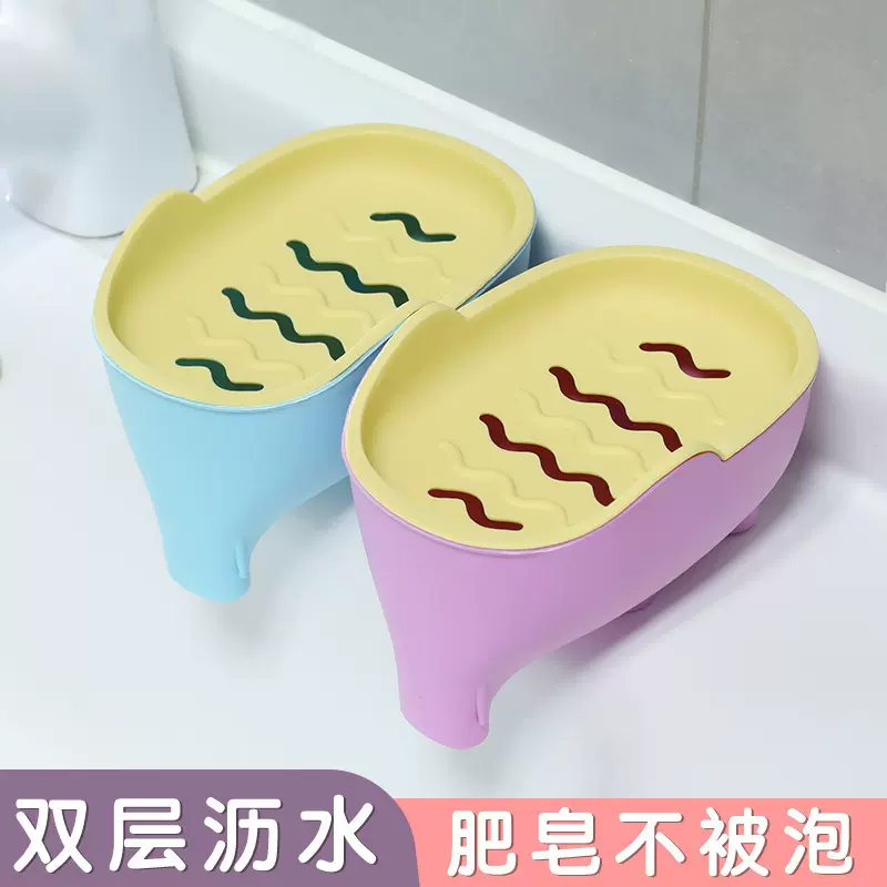 加厚大象肥皂盒免打孔家用便携式吸盘防滑带盖香皂盒台面式置物架