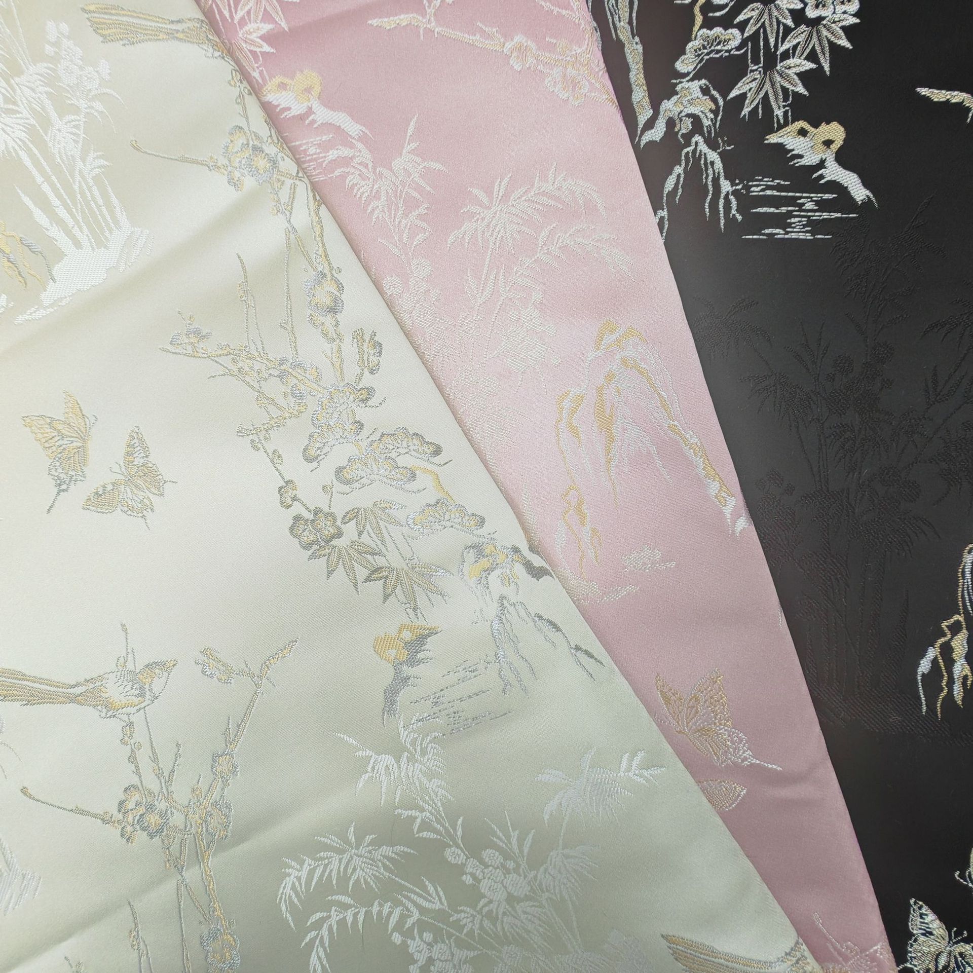 新中式国风宋锦山峰竹叶喜鹊花马甲外套色织浮雕提花面料