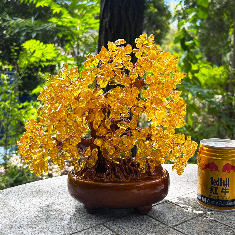 黄水晶摇钱树摆件大招财宝树树家居创意酒柜家装饰品客厅电视柜