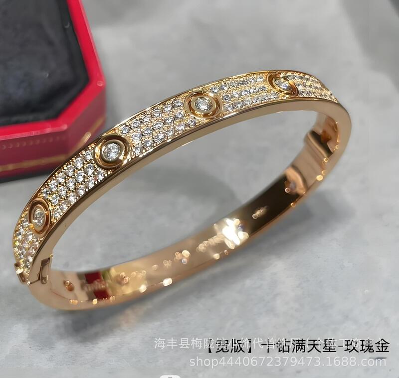 卡家螺丝款四钻十钻满钻手镯女款情侣手环宽版V金不掉色手饰批发|undefined