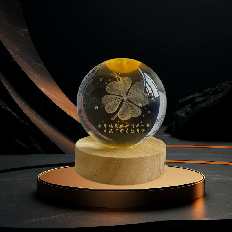 Lámpara de Noche de Cristal con Diseño de Cielo Estrellado 3D, Regalo Navideño, Base Redonda de Madera Luminosa, Lámpara de Mesa, Adorno, Regalo de Navidad