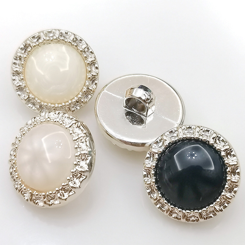 Plastic button round pearl jewelry golden edge woolen coat black button Chanel style cardigan accessories small button