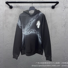 美潮潮牌新款CH家克罗伈字母印花喷绘做旧磨破男宽松连帽卫衣批发