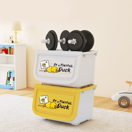 Little yellow duck toy storage box front-opening household flip-top storage box clothes organizer snack storage box with wheels