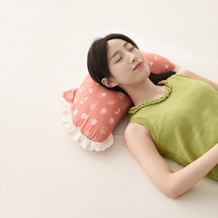 Manufacturer Supplies Cotton Double-Layer Yarn Cat Ear Buckwheat Pillow Core Removable Cervical Crescent Pillow Wholesale