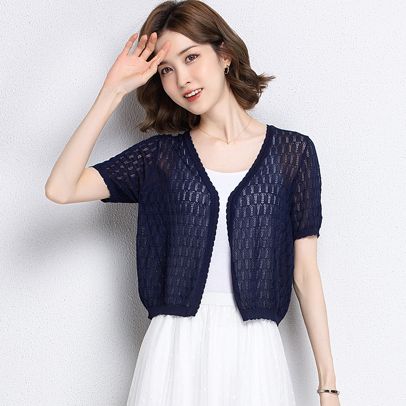 Ice silk knitted cardigan small outer shawl summer 2022 new ladies halter skirt blouse outer coat