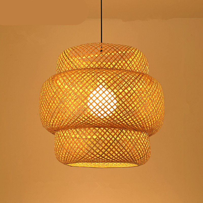 Lámpara de araña tejida de bambú nueva combinación de Arte de bambú tejida a mano China creativa restaurante personalizado B & B salón de té Zen lobby lámpara barco