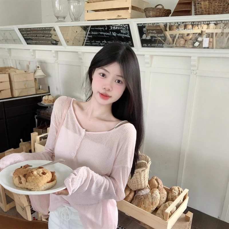 Summer New Lazy Style Loose Slim-fit Top Pure Backless Pink Sunscreen Blouse Women's Lace-up Blouse