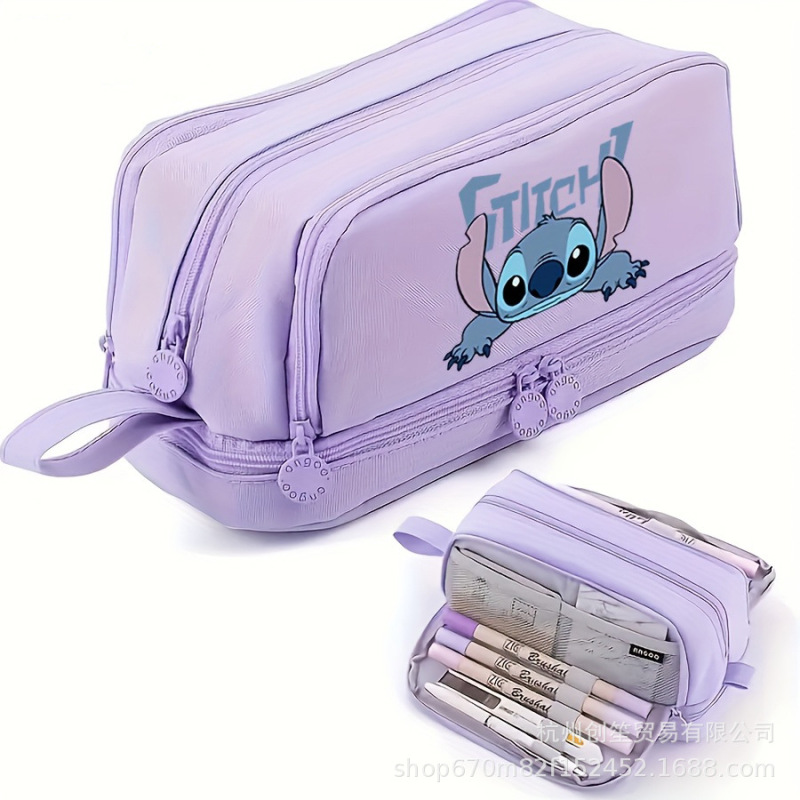 Stitch ペンバッグ 大容量文具収納バッグ 小学生用 二層子供用ポータブル文具バッグ 写真プリント付き|undefined
