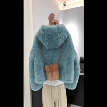 2025秋冬仿羊羔女装韩系外套慵懒小个子毛毛新款蓝色连帽短款上衣