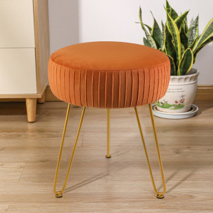 Source Factory Light Luxury Striped Household Dressing Table Living Room Indoor Metal Footstool Metal Stool Shoe Changing Stool