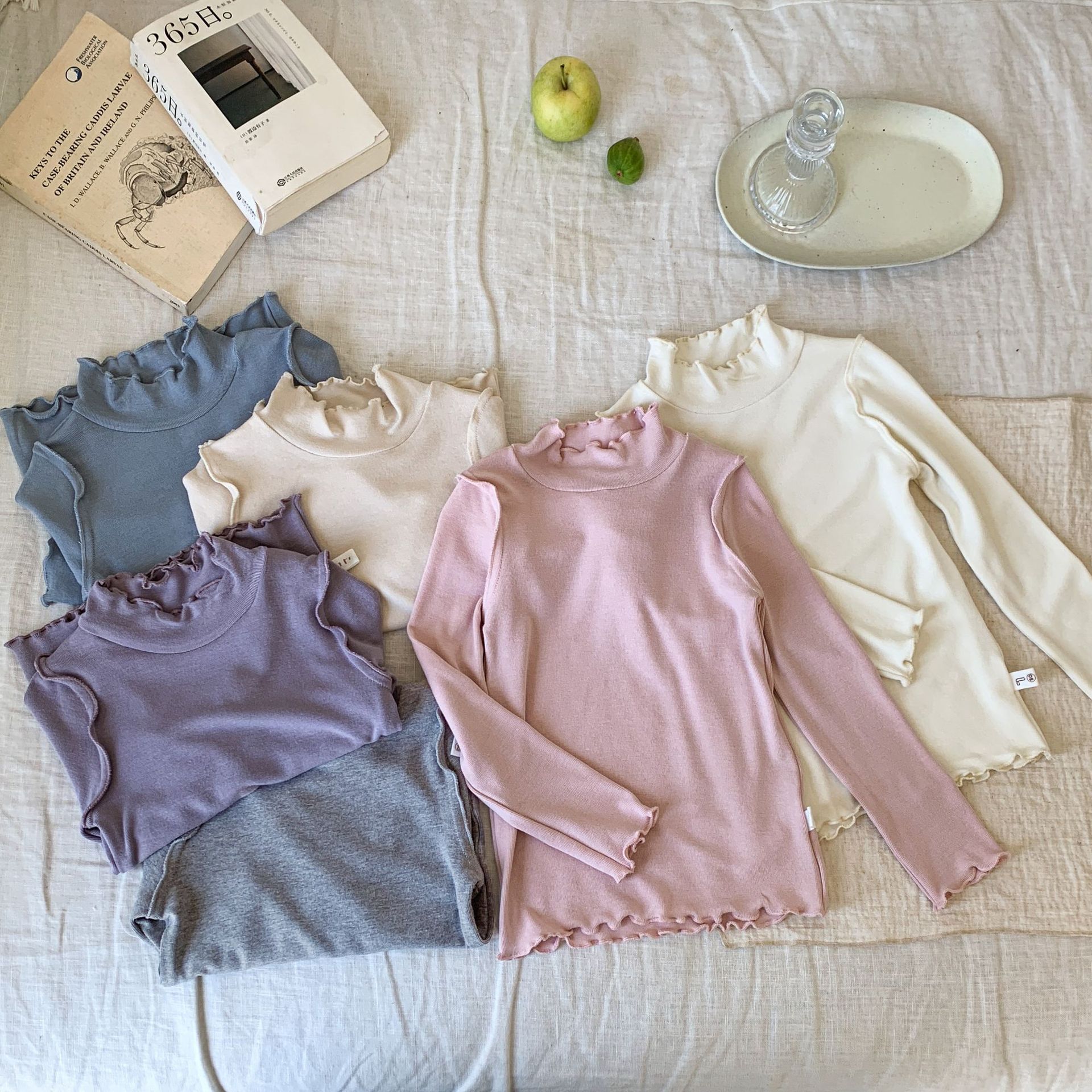 蔗梨童装女童打底衫上衣秋季新款儿童木耳边秋衣睡衣宝宝衣服