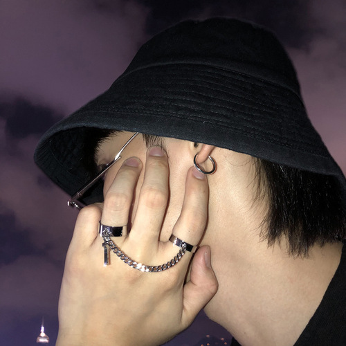 Korean ins Internet celebrity disco chain cross combination ring female punk hip-hop one-piece ring male fashion