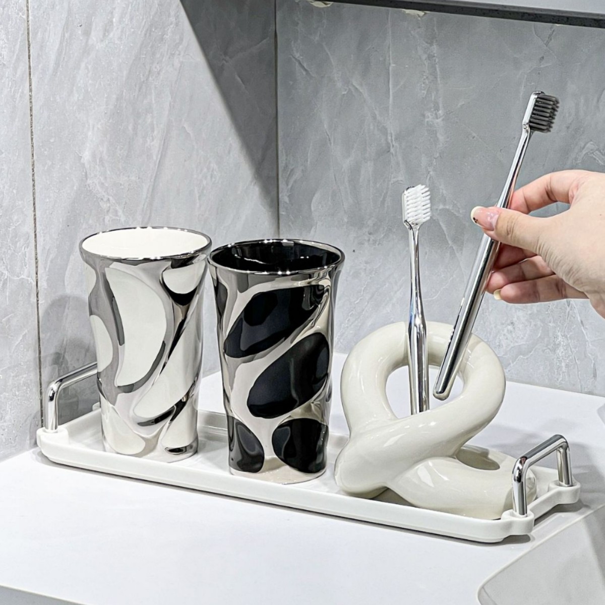 Set de vasos para cepillos de dientes retro de lujo pareja_voghion.com